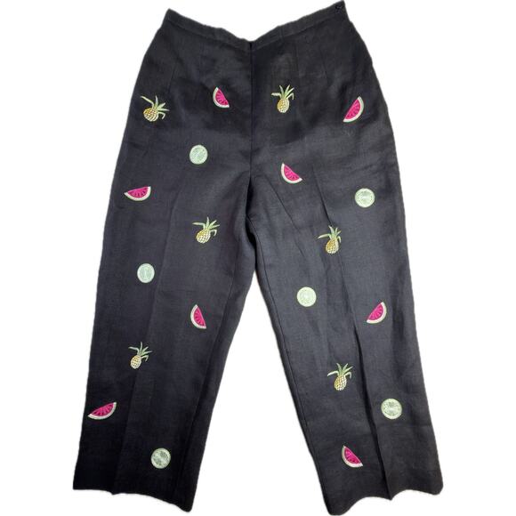 Talbots Womens 8 Petite Irish Linen Fruit Stitched Cropped Capri Pants - Picture 1 of 8
